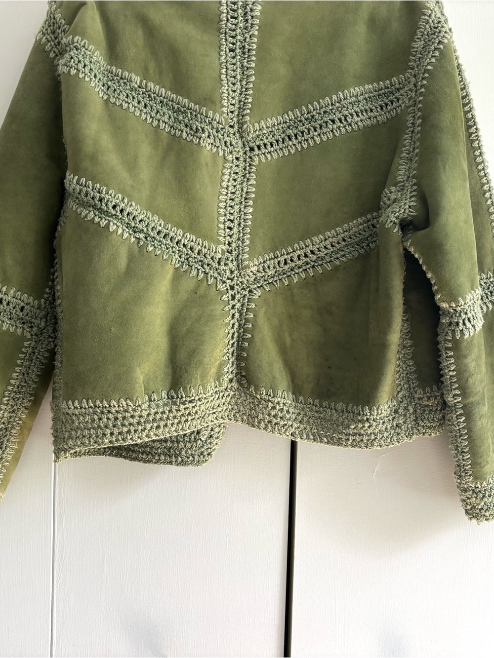 Free People Green Suede Adele Crochet Jacket Size Small - Picture 10 of 14